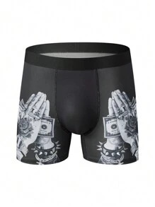 1 Pc Men's Fashion Rose Money Coin Sweatpants Comfortable Soft Lined Inner Gusset Long Boxer Briefs - Multicolor - View 1