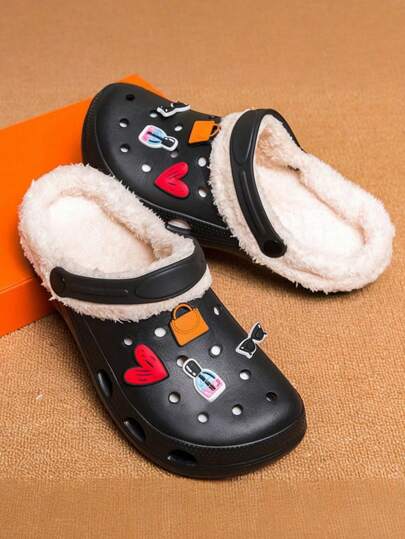 Unisex Waterproof Breathable Holes Slippers, Anti-Slip Wear-Resistant, Warm For Indoor And Outdoor Walking, Daily Casual Street Style, Solid Color