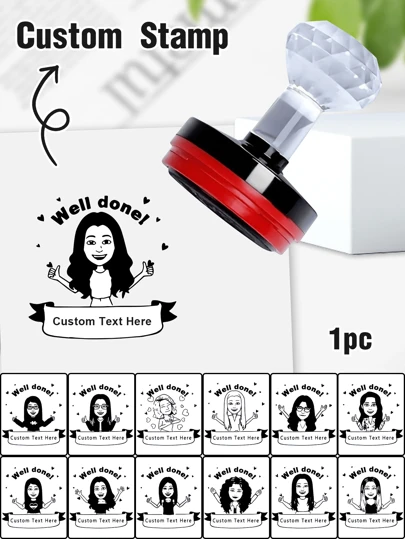 1pc Personalized Teacher Stamp 40mm Round,Back To School Supplies, Custom Name Well Done Excellent Keep It Up Stamp For School Assessments, DIY Scrapbooking, And Awards - Plastic Case Seal,Teacher Gifts,Festive Calendar