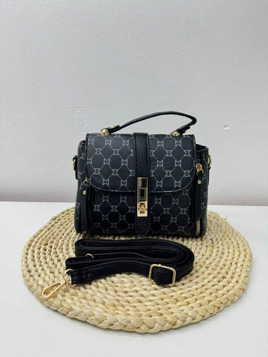 Women's Crossbody Shoulder Bag. New Elegant Printed Model Small Size 30cm - 黑色 - 查看 1