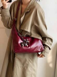 Women's Large Capacity Minimalist Crescent Shoulder Bag, Versatile - Red - View 4