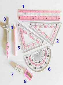 8 Stücke/Set - 4 Stücke Lineal - Bleistift - Zirkel - Radiergummi - Bleistiftspitzer Set - Geometrie Mathematik Zeichnen Schreibwaren Set - Mathematik Zeichnen Werkzeuge - Lernmaterialien - ideal für Schule - Studenten - Mathematik Messwerkzeuge - Prüfungsset - Semesteranfang Vorräte - Bildungsmaterialien - Schreibwaren