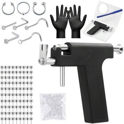 专业耳洞穿刺枪套件可重复使用耳鼻钉穿刺枪带穿刺工具套装穿刺器套件适用于所有穿刺沙龙在家使用