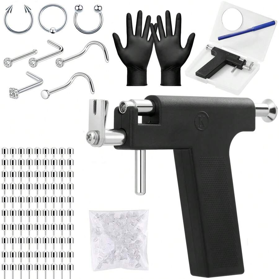 专业耳洞穿刺枪套件可重复使用耳鼻钉穿刺枪带穿刺工具套装穿刺器套件适用于所有穿刺沙龙在家使用