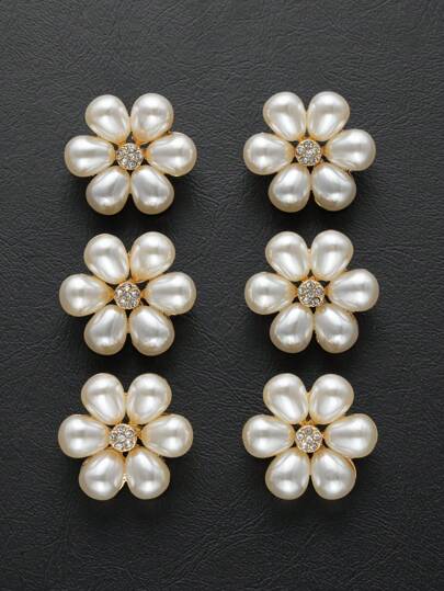 6pcs/Set Pearl Flower Rhinestone Buttons Women's Sweater Dress Buttons Cardigan Jacket Flower Decorative Buttons High-End Metal And Faux Pearl Decorative Buttons Appliques
