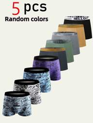 5 pantalones cortos de boxeo con estampado de patrones de moda para hombres, cintura media, transpirables y cómodos, pantalones cortos deportivos elásticos, ropa interior casual para hombres, adecuados para uso diario