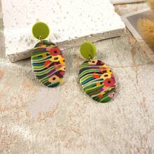 1 Pair Handmade Soft Clay Earrings, Bright Color Matching Earring Pendant, Suitable For Women Wedding Party, Daily Wear, Festival Gift