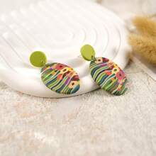 1 Pair Handmade Soft Clay Earrings, Bright Color Matching Earring Pendant, Suitable For Women Wedding Party, Daily Wear, Festival Gift