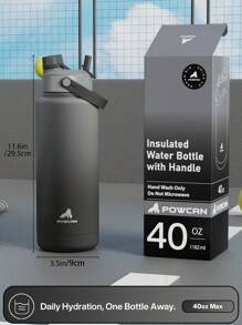 40 盎司保温水瓶，带二合一吸管和壶嘴盖，保冷 24 小时，防漏，双层不锈钢水瓶，适合运动、健身、旅行和上学 - 黑灰漸層色 - 查看 4