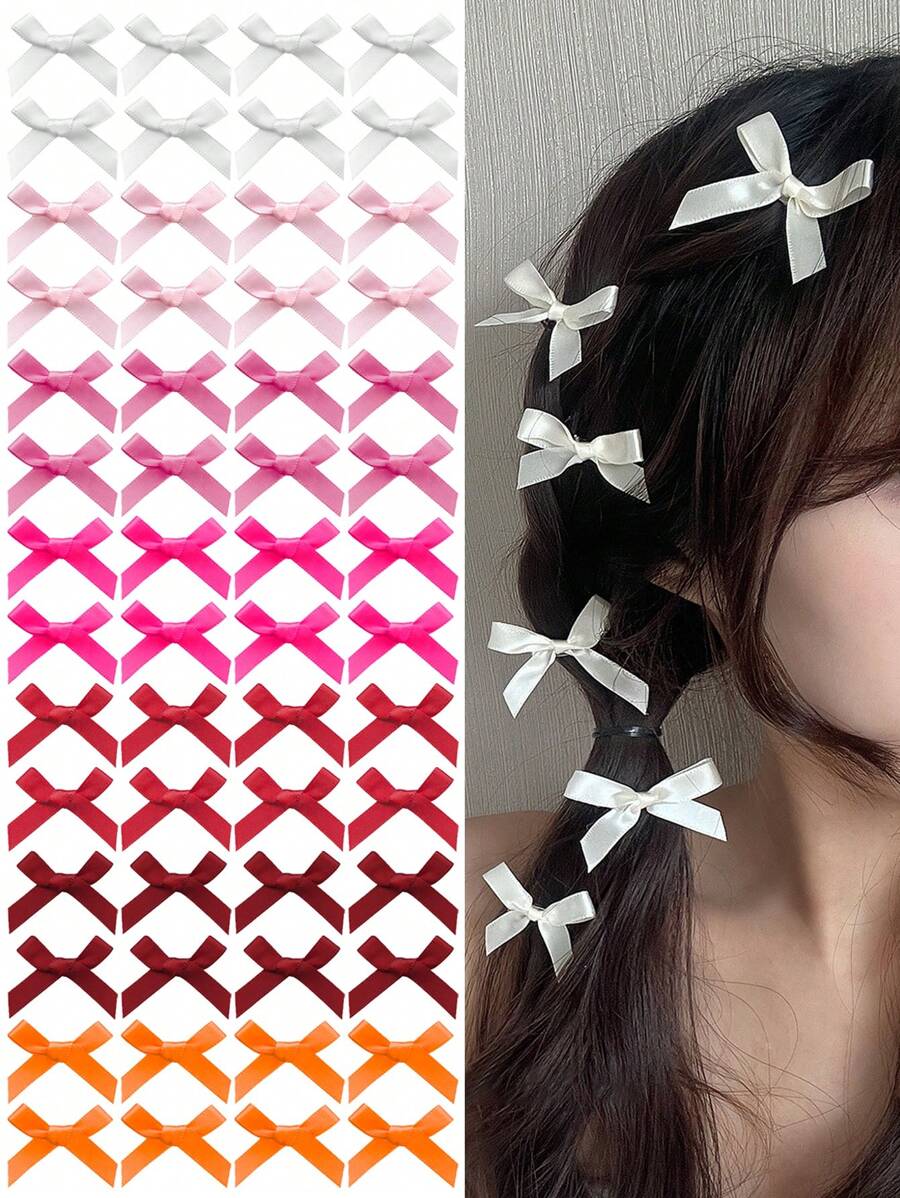 28/56 件女士彩色丝带发饰，时尚蝴蝶结发夹，优雅公主，芭蕾，Y2K 仙女美学日常发饰，可爱迷你发饰，7 种颜色，发夹爪夹，学校用品，大学，女士冬季服装