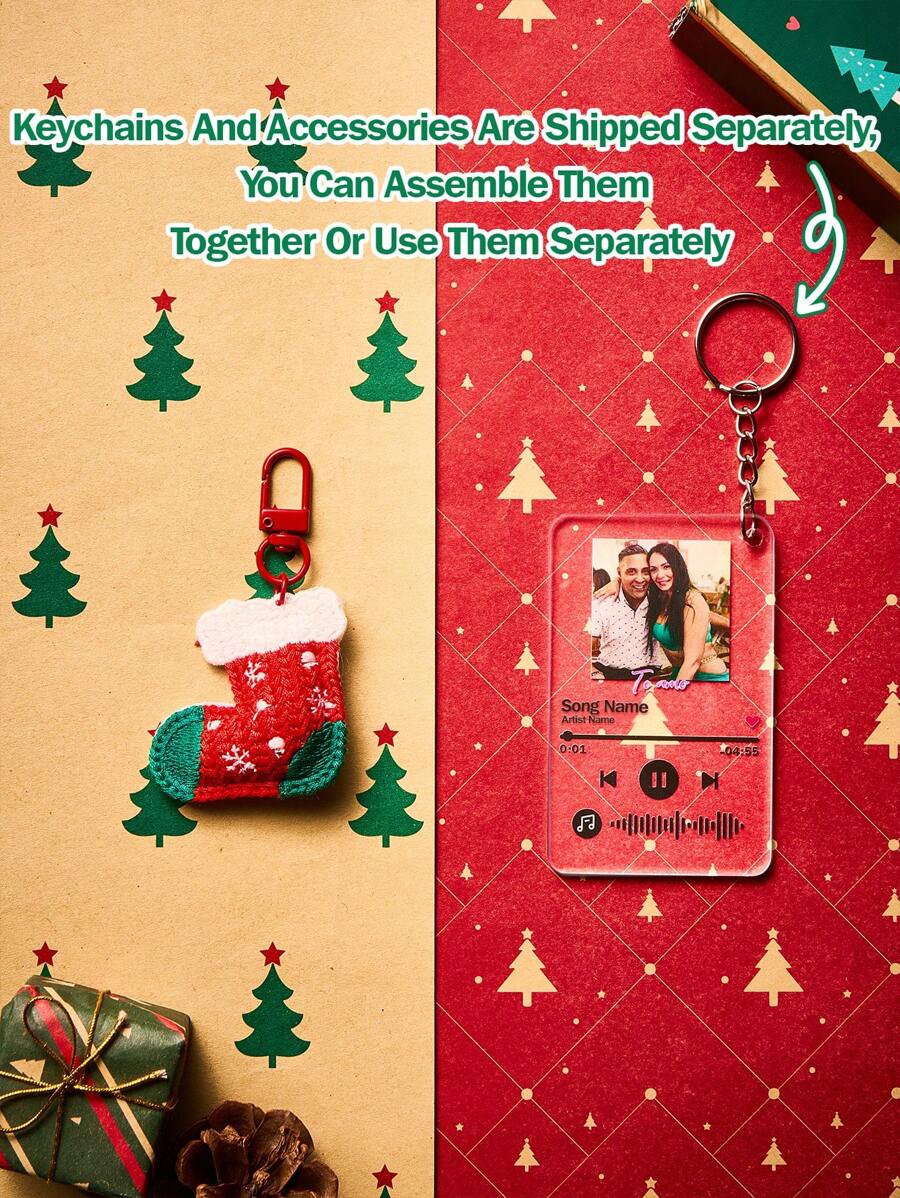 1pc Custom Christmas Photo Keychain, Custom Music Keychain Personalized