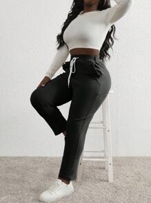 女士抽绳口袋保暖内衬休闲裤 - 黑色 - 查看 5