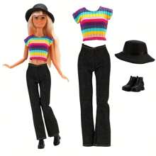 27 件随机娃娃衣服和配饰套装，适合 11 英寸娃娃，包括 5 件上衣、5 条裤子、4 双鞋子、1 顶帽子、2 个耳环、4 个衣架、3 条项链、2 个包、1 个旅行包（款式和颜色随机），不包括娃娃，适合年轻人的绝佳礼物，派对礼品套装 - 11.5吋娃娃配件 - 查看 19