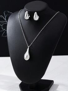 2pcs Women Fashion Minimalist Teardrop Pendant Necklace & Earrings Jewelry Set, Gift