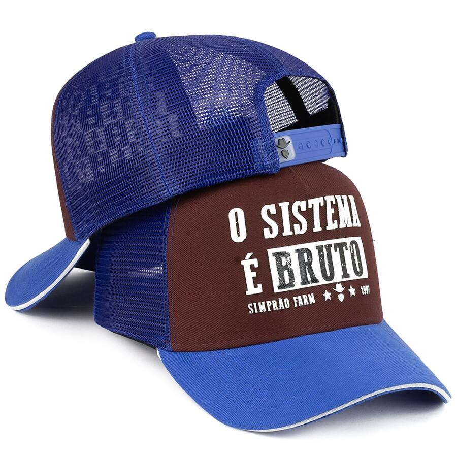 Simprão Moda Country Cap Curved Brim The System Is Raw MulticolorLogoStreet StyleFabricPrinting - 藍紅 - 查看 1