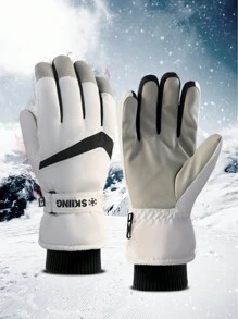 1 Paio di guanti multicolore da sci invernale da esterno, accessorio casual da uomo con cinque dita, dotati di fodera in pelliccia calda, tessuto antivento e anti-pioggia, funzione antiscivolo sul palmo, funzione touch screen sulle dita, adatti per ciclismo invernale, sci e attività all''aperto