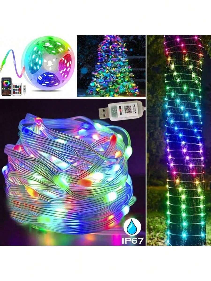 RGB LED Strip Light 5/10/20M With Voice Control And App Bluetooth USB Christmas Decoration - Sợi da LED_10M - Xem 1