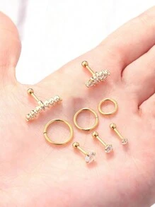 8 chiếc khuyên tai sụn tai hình hoa bằng thép không gỉ dành cho nữ, khuyên xỏ khuyên vành tai hình xoắn ốc bằng vàng 14K Zirconia, đinh tán hình quả tạ CZ - Vàng - Xem 5