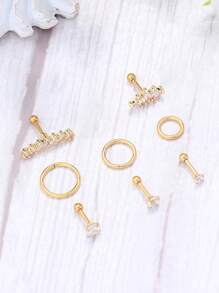 8 chiếc khuyên tai sụn tai hình hoa bằng thép không gỉ dành cho nữ, khuyên xỏ khuyên vành tai hình xoắn ốc bằng vàng 14K Zirconia, đinh tán hình quả tạ CZ - Vàng - Xem 6