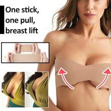 1 rollo de cinta para apretar el pecho, correa invisible para sujetador para mujer, aumento instantáneo de pecho, correa para el pecho adecuada para copas de sujetador grandes, cinta para el pecho, pegatinas elásticas para pezones, cinta para el pecho, cinta para el cuerpo impermeable y resistente al sudor, adecuada para moldear el cuerpo a la moda, cinta para realzar la silueta