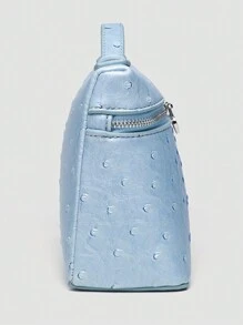 1 件纯色鸵鸟纹 PU 方形斜挎包，女士小钱包，适合日常时尚搭配和外出