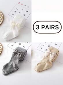 3 件/5 件儿童紧身裤，男童女童打底裤，弹力保暖连裤袜，婴幼儿蝴蝶结打底裤，秋冬季休闲百搭风格，可内穿或外穿