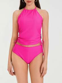 Two Piece Swimsuits For Women Tankini Set Tummy Control Bathing Suit With Bikini Bottom Shorts Swimming Costume - Hot Pink - View 4
