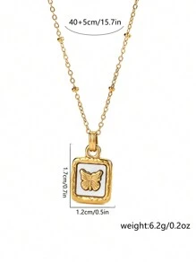 1 件经典简约不锈钢蝴蝶和贝壳吊坠项链，时尚优雅多层项圈项链，适合日常佩戴 - 金黃色 - 查看 4