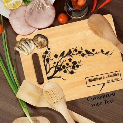 1pc Customized Carved Bamboo Cutting Board - Suitable For Wedding, Anniversary, Birthday Etc. - Elegant Kitchen Decor Gift