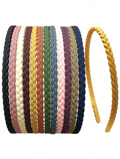 10条/套 女士细发箍，彩色塑料编织发箍，女士发饰，带齿塑料编织发圈，年轻女士精致发箍（随机9种颜色），多巴胺，发箍，发圈头饰