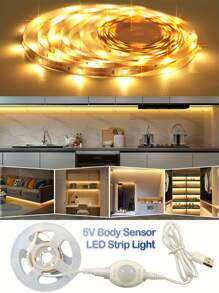 1 Stück 5V LED Lichtband mit Bewegungssensor-Regler - USB-betrieben, Länge wählbar (1m - 5m), 120° Erfassungsbereich, einstellbare Dauer, perfekt für Küche, Schlafzimmer, Treppenhaus, Wohnzimmer, Garderobe - abschneidbar und platzsparend