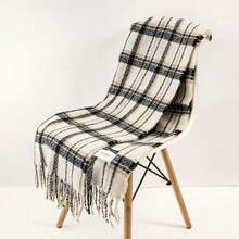 1pc Plaid Faux Cashmere Scarf For Women With Tassel, Versatile Warm Shawl Scarf, Unisex Vintage Contrast Color College Student Wholesale Winter Fall