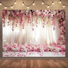 1pc, Multifunctional Pink Floral Polyester Background Fabric - Suitable For Weddings, Birthdays, Dessert Tables, And Photo Booths - No Power Required