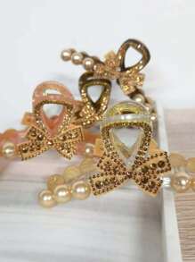 1个香槟金全水晶水钻爪形发夹，饰以仿珍珠，防滑发饰，适合女性和女孩，金色头饰，情人节发夹，发卡，发夹，发饰，发饰夹，发饰，发夹，发饰，优雅，适合学校、大学，珍珠发饰，秋冬季爪形发夹，蝴蝶结发饰，适合度假装扮，女士情人节礼物