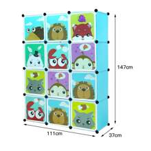 Armoire pour enfants, 12 cubes en plastique, armoire avec portes pour vêtements, chaussures, jouets, cartable, rose/bleu
