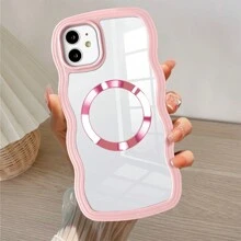 1pc Pink Magnetic 2-In-1 Wavy Color Frame Candy Color Detachable MagSafe Compatible Fashion Girlfriend Boyfriend Gift Curly Asymmetric Thick Air Cushion Anti-Fall Anti-Scratch TPU Soft Transparent Backboard Protective Case Compatible With Apple IPhone 16 Pro/16 Pro Max/16 Plus/16/15 Pro/15 Pro Max/15 Plus/15/14 Pro/14 Pro Max/14 Plus/14/13 Pro/13 Pro Max/13/12 Pro/12 Pro Max/12/11 Pro Max/11/XS Max/XR/XS/X