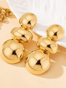 One Pair Of Fation Stud Earrings Clear Surface Chunky Jewelry