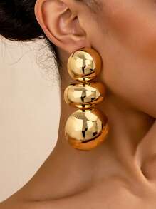 One Pair Of Fation Stud Earrings Clear Surface Chunky Jewelry