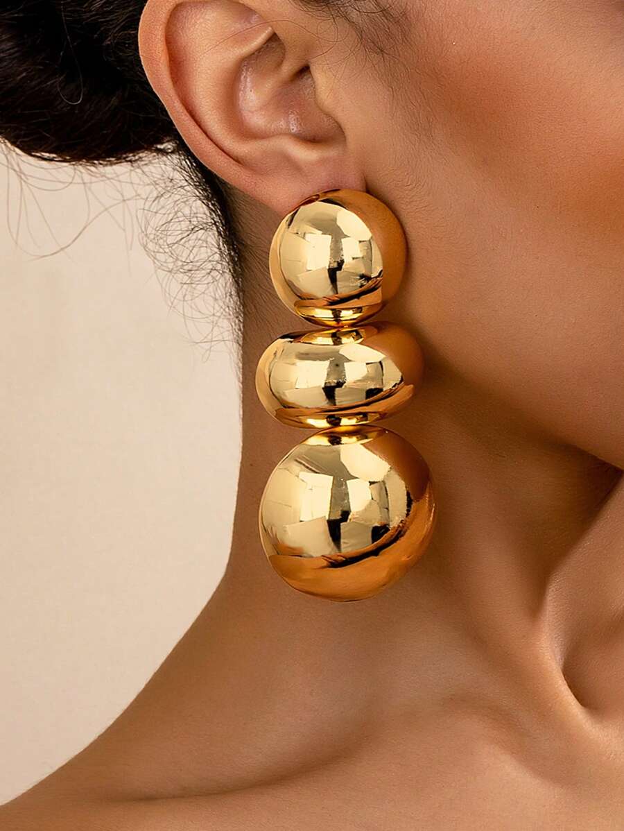 One Pair Of Fation Stud Earrings Clear Surface Chunky Jewelry