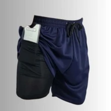 Bộ đồ tập thể dục 2 trong 1 quần short + áo thun khô thoáng kiểu Boyfriend dành cho nam - Màu xanh hải quân - Xem 3
