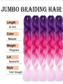 1/3/5 件/包渐变红色辫子大号编织马尾辫合成钩针接发时尚日常使用派对角色扮演万圣节 24 英寸 - 漸層粉紅色 - 查看 4