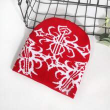 1 件时尚图案针织帽，提花成人男女通用无檐便帽，温暖，时尚街头休闲，多色，秋冬秋季服装 - 花紋圖案 - 查看 23