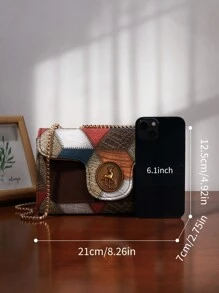 Bolsa de Ombro Feminina de Moda Retrô, Bolsa Transversal Elegante de Corrente, Bolsa Compacta para Celular de Textura de Couro de Lichia