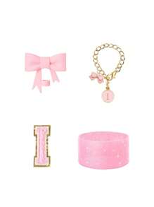 4 pièces/set spécialement conçu pour les accessoires de tasse, 1 pièce couvercle de paille en silicone avec nœud rose, 1 pièce de charme de poignée avec lettre d'identification, 1 pièce d'autocollant de lettre auto-adhésif, 1 pièce de manchon de tasse. Accessoires de tasse, couvercles de paille avec nœud de 0,4 po/10 mm compatibles avec les gobelets de 30 et 40 oz (rose) - Rose bonbon - Voir 17