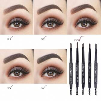 Lápiz de cejas rotatorio automático de doble punta ENGBO, resistente al agua y de larga duración, con cepillo en el otro extremo, adecuado para todos los tonos de piel, 5 tonos de color