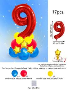 17 Stück/Set 0-9 Zahlenballons, 32 Zoll Folienballons mit Zahlen für Geburtstagsdekoration, Einschulung, Valentinstag - Verschiedenfarbig - Übersicht 23