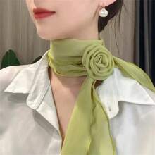 1pc Fashion Women Rose Flower Scarf Chiffon Neckerchief Sunscreen Small Muffler Shawls Candy Color Square Scarf - Multicolor - View 13