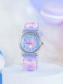 1pc New Bow-Knot Fashionable Cute Cartoon Quartz Watch, Suitable For Daily Attire, Holiday Gift