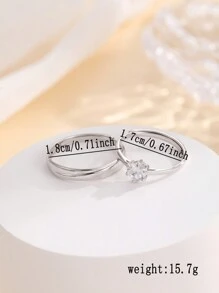 2 piezas Anillo pareja zirconia cúbica - Plateado - Ver 4