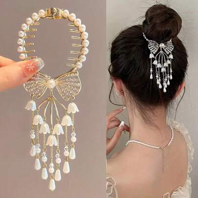 1pc Rhinestones Bow Lily Hair Buckle Flower Tassel Ponytail Clips Glitter Exquisite Hair Accessories For Girls